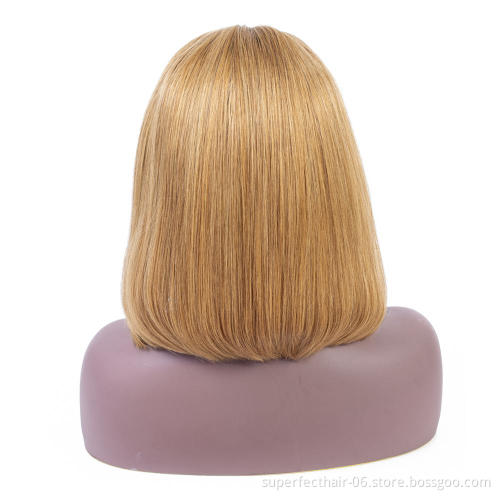 Wholesale Short Bob Wig Human Hair Lace Frontal Wig Color #27 Natural Hair Line Thick Human Hair Wig For Black Women